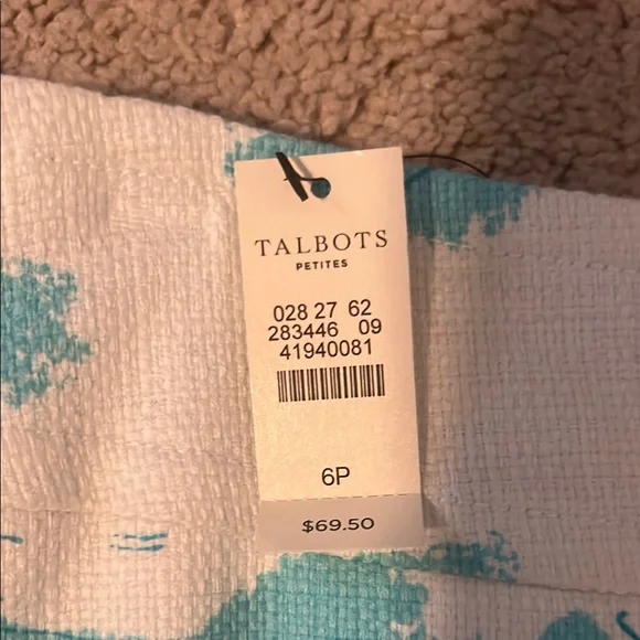 Talbots Cream and Blue Mini Pencil Skirt - Picture 2 of 4